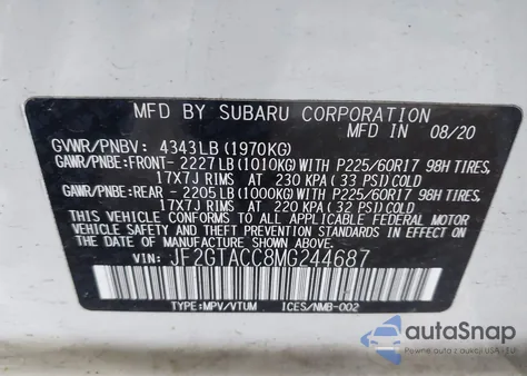 2021 Subaru Crosstrek Premium из США, поврежденный, VIN JF2GTACC8MG244687